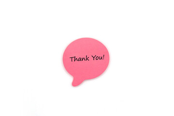 Pink Post it Note Speech Bubble with Hand Written Thank You Text