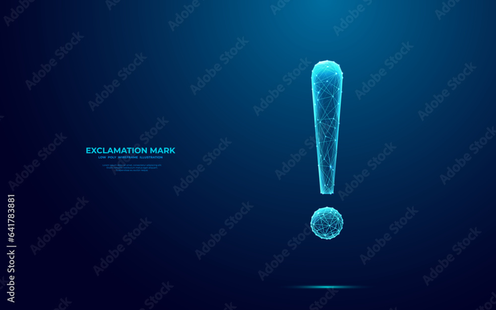Aufkleber abstract digital exclamation mark. attention icon. futuristic low poly wireframe symbol of alert on 
