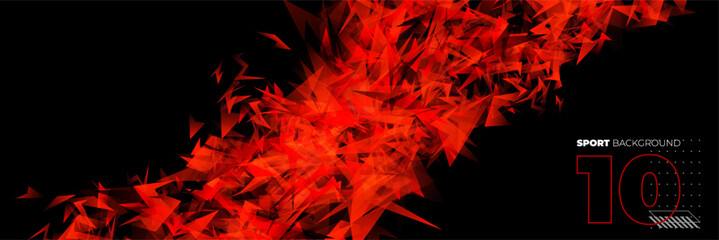 Wide black and red gaming background with shards shape composition. Digital abstract distortion particle. Vector cover design.