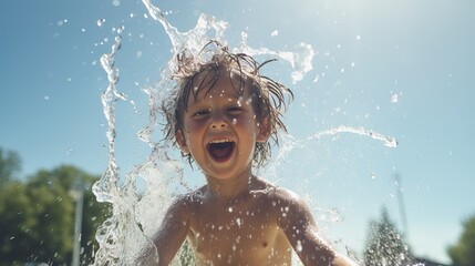 Fototapeta premium Kid having fun with water sprinkle