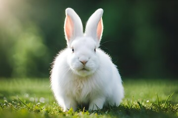 white rabbit on green grass