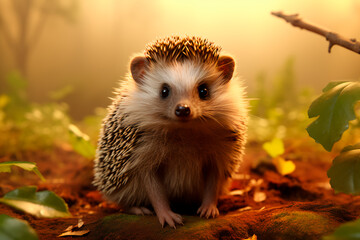 Hedgehog in the forest. Beautiful hedgehog in the wild
