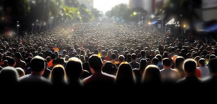 Crowd in the city. Concept of world population day. AI generated