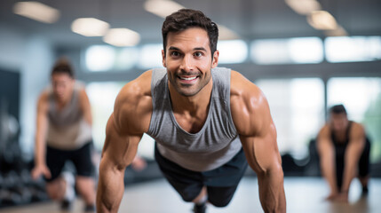 Fototapeta na wymiar Portrait of athletic man in a gym