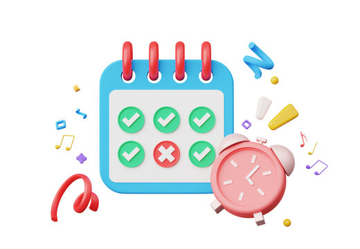 3D render, Minimal Calendar with planning detail mark on schedule with colorful floating confetti isolated on transparent background, Management time and planning concept, reminder and notification.