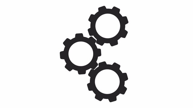 Rotating gears bw outline 2D object animation. Engine cogs in motion monochrome linear cartoon 4K video. Machine parts. Industry progress. Cogwheels animated item isolated on white background
