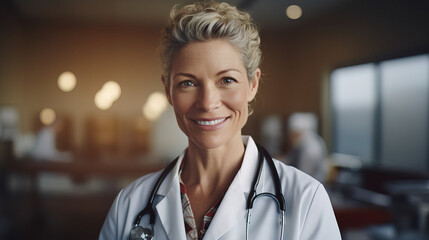 female doctor smiling confidently - obrazy, fototapety, plakaty