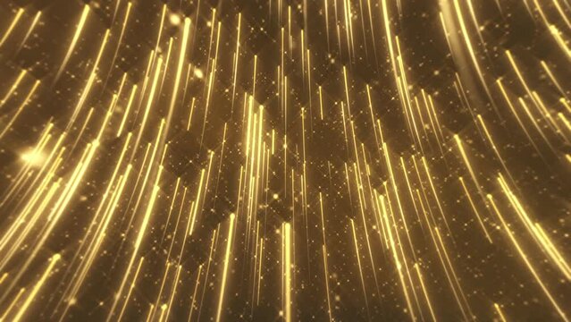 Abstract background animation with glittering shiny gold particles and shooting golden stars. This luxury shiny glamorous awards ceremony motion background animation is full HD and a seamless loop.