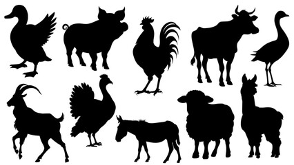 Silhouette vector set of farm animals