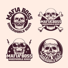 Set of mafia emblem in monochrome style