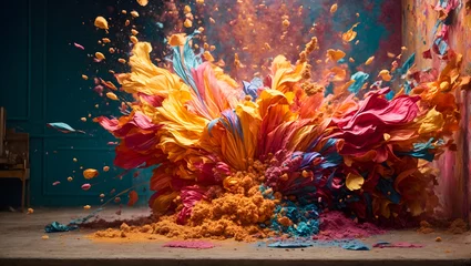 Foto op Canvas Abstract Multicolored Liquid Paint Splash on Backdrop © ipolstock