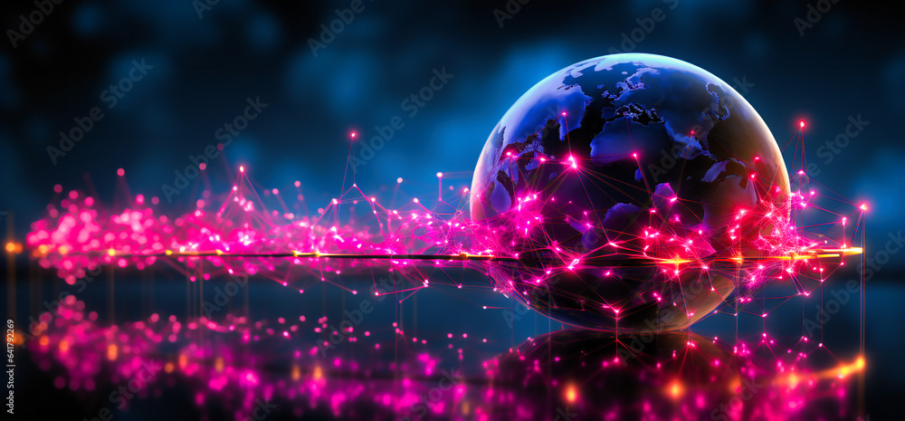 Aufkleber a dark background with a globe with computer network
