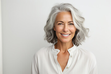 Generative IA technology illustration amazing aged woman happily smiling casual clothes - Powered by Adobe