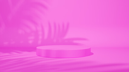 Artistic shadow from the window. 3d empty pink pedestal. Presentation commercial product, pink mockup scene. 3d rendering