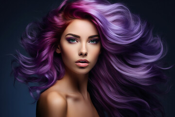Fototapeta premium Generative AI portrait of natural beauty woman model showing flattering bright violet dyed hairstyle