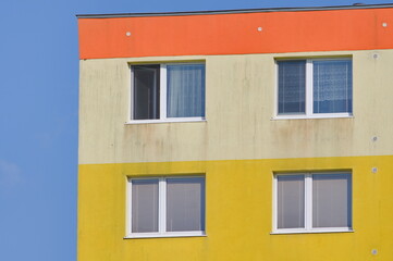 Colourful block of flats in residential area. Roznov pod Radhostem. Czech republic.