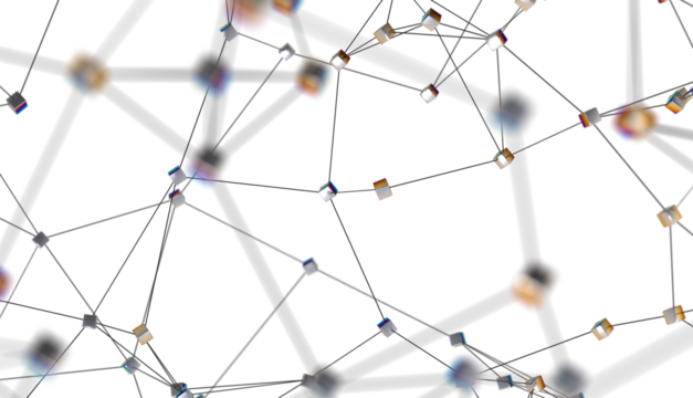 Multi color connected lines and dots network 3d illustration