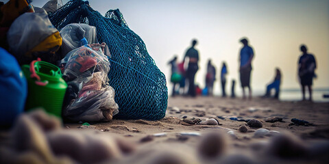 Plastic pollution on beach - Generative Ai