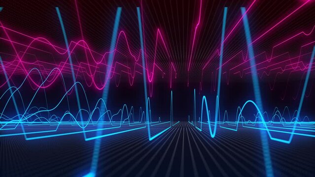 Neon Sine Waveforms Motion Background Animation
