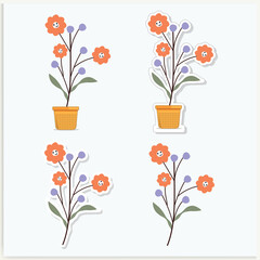 Cute Flower Cartoon Illustration Sticker Vector HD