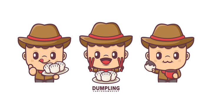 cartoon mascot with dumpling. set cartoon vector with different expressions