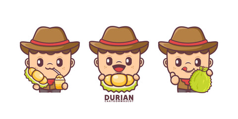 cartoon mascot with durian. set cartoon vector with different expressions