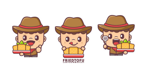 Fototapeta premium cartoon mascot with fried tofu. set cartoon vector with different expressions