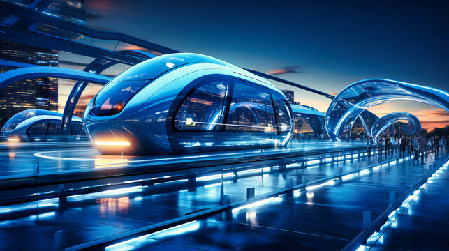 A sleek hyperloop station where travelers board levitating pods destined for cities continents apart in minutes