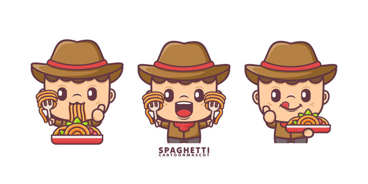 cartoon mascot with spaghetti. set cartoon vector with different expressions