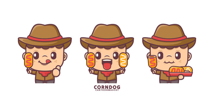 cartoon mascot with corn dog. set cartoon vector with different expressions