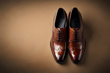 closeup of a pair of men's brown shoes.