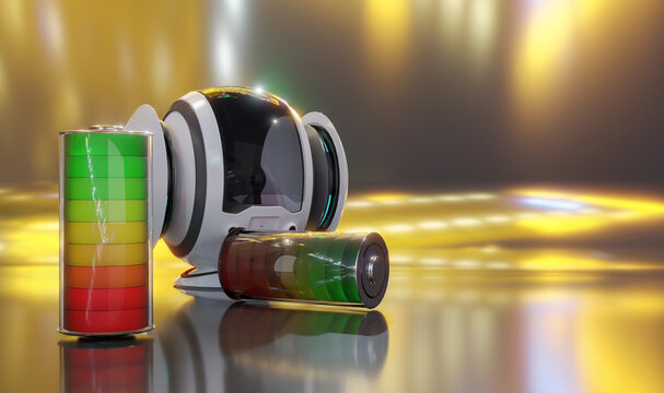 Sodium solid state batteries with EV machines concept, 3d illustrations rendering 