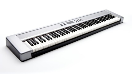 Lying synthesizer isolated on white background.