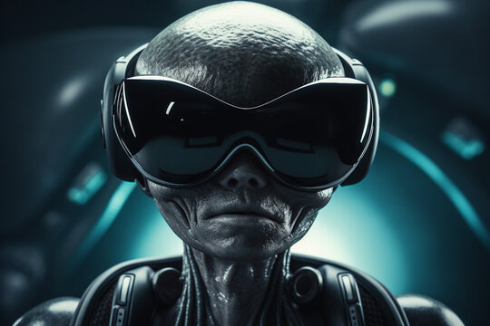 Generative ai collage photo of scary creepy allien character in virtual reality game