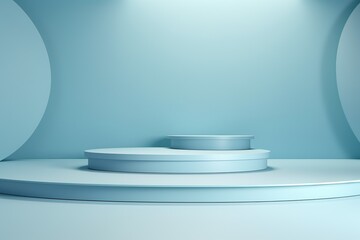 light blue background for product presentation with podiums on different tiers | Generative AI
