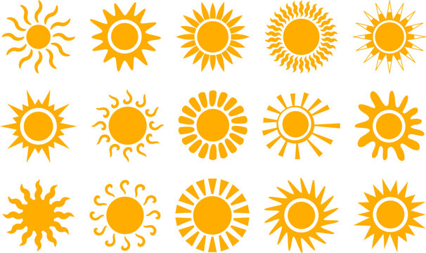 vector collection of yellow sun symbols