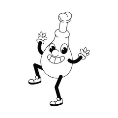 Chicken Leg Fast Food Character Isolated Retro Cartoon Vector