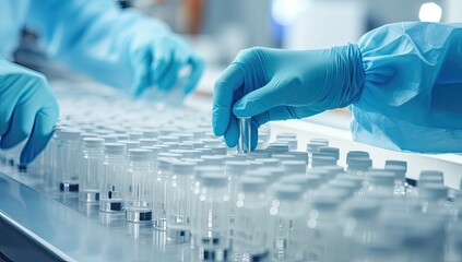 Close-up of a group of scientists carrying out scientific research in a lab - obrazy, fototapety, plakaty