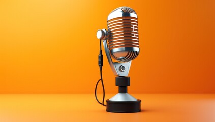 Retro microphone on orange background.