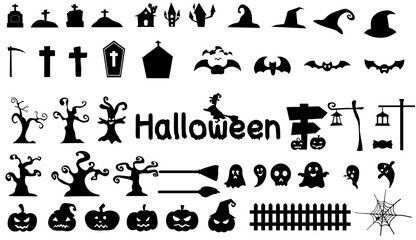 Halloween Festival Black Silhouette Vector Set.