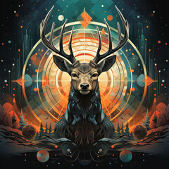 illustration of a deer in a background, this design was generated with artificial intelligence