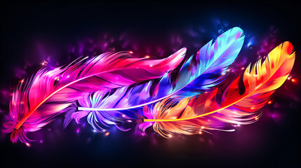 Digital neon feathers symbolizing light data