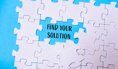 Find your solution on a blue and white background