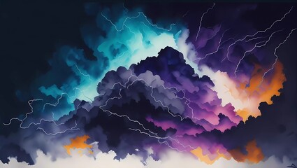 Electricidad en el Cielo: Relámpagos en un Fondo de Nublado Azul, Deslumbrante y Oscuro en su Transformación - obrazy, fototapety, plakaty