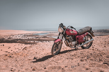 Motorcycle in Fayoum Oasis Desert Landscape, Egypt