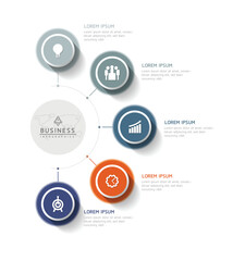 Vector infographic business presentation template with circular interconnection with 5 options.