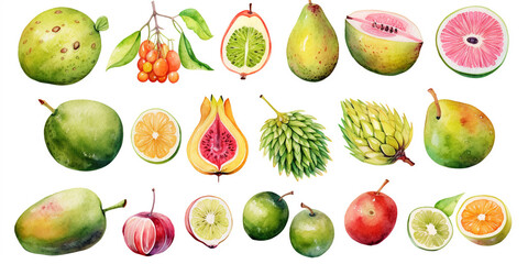 Set of fruit watercolor style.