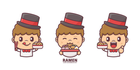 cute cartoon mascot with ramen. set cartoon vector with different expressions