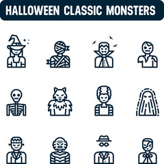 Halloween monsters icon. Classic monsters vector set. Outline icon design. 31 October
