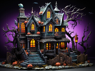Fototapeta na wymiar Haunted Halloween house,Haunted House. Creepy Atmosphere with Haunted House. Generative Ai